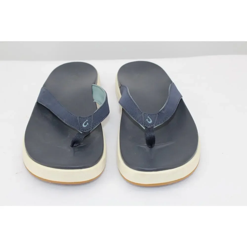 Olukai Nu'a Pi'o Flip Flop Sandals Womens 9 Blue Thong Cushioned Beach